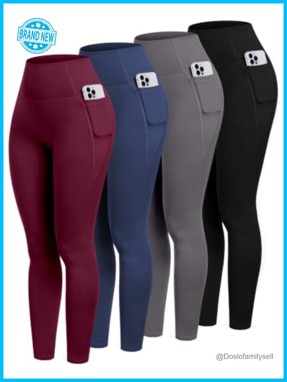 Polyester Spandex High Waisted Leggings with Pockets 4 Pack